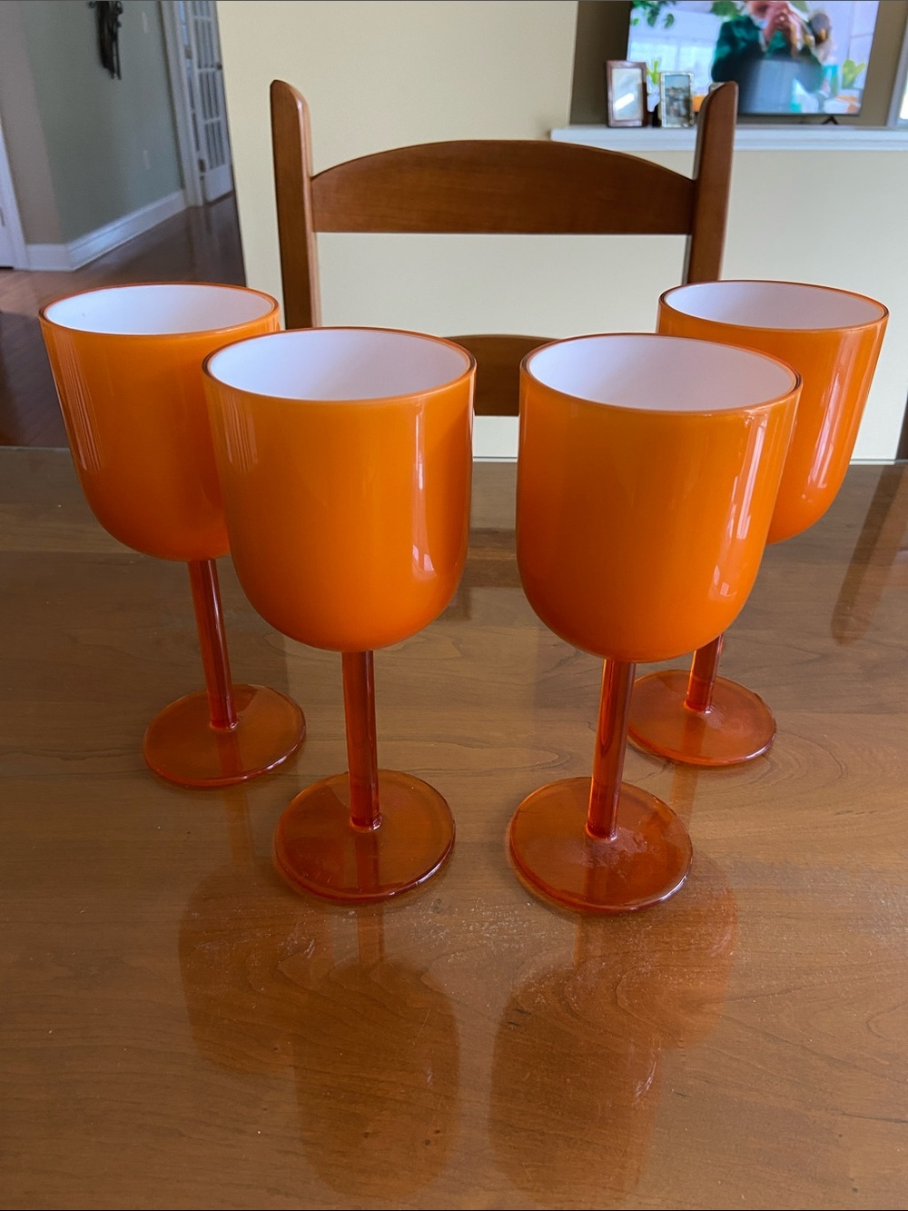 Source Unknown Orange and White Stemmed Wine Goblets - Set of 4